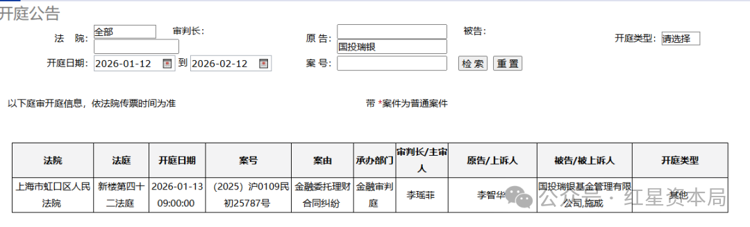 国投瑞银及其百亿基金经理施成被投资者告上法庭，今日已召开庭前会议
