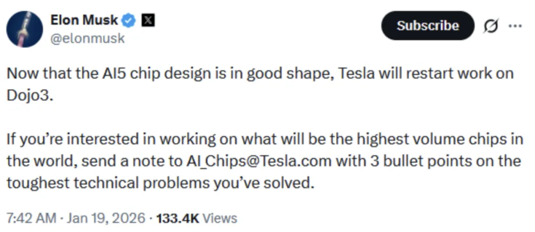 马斯克重大宣布!特斯拉将重启超级计算机项目Dojo 3的开发 马斯克重大宣布!特斯拉将重启超级计算机项目Dojo 3的开发